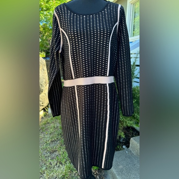 Calvin Klein Knit Black White Long Sleeve Sweater Dress,Size XL - Picture 6 of 8